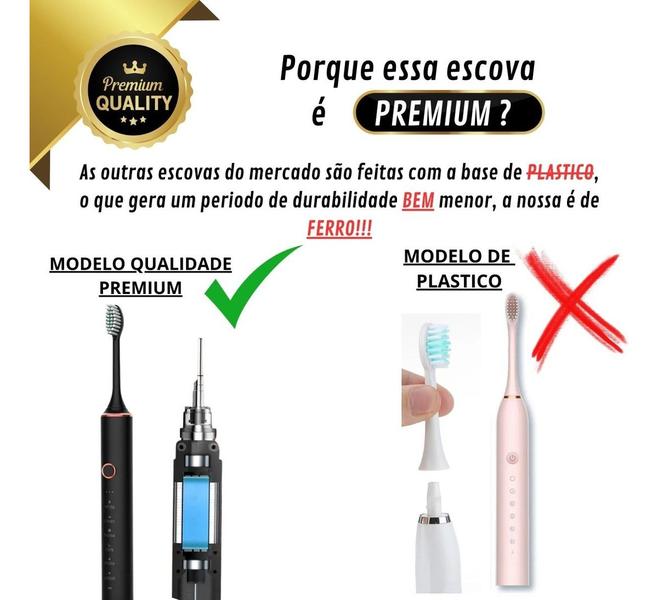 Imagem de Escova De Dentes Elétrica Premium Recarregável Usb 6 Funcões Com 2 Refil Ultra Sônica