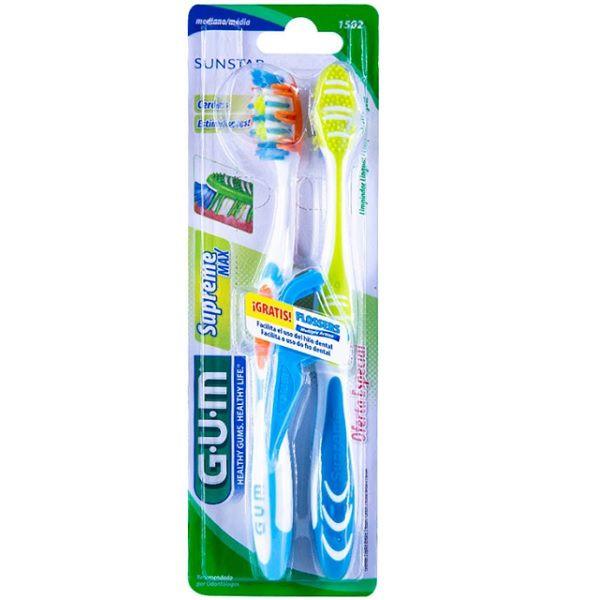 Imagem de Escova de Dentes GUM Supreme MAX C/2 Unidades + 3 Flosser Sunstar