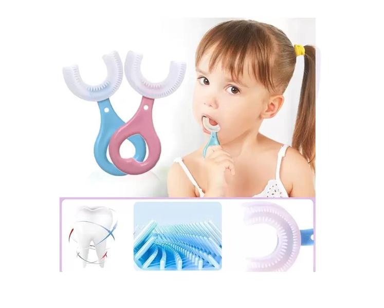 Imagem de Escova De Dentes Macia Infantil 360 Silicone Rosa Idade 2 a 6 anos