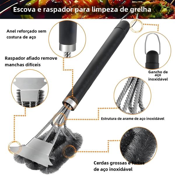 Imagem de Escova de Grelha de Aço Inoxidável 18 Polegadas com Alça Luxo - Ferramenta para Churrasco