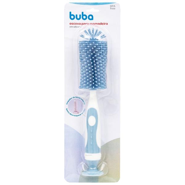 Imagem de Escova de Lavar Mamadeira Cerdas Silicone Azul Limpador de Bicos 16275 Buba