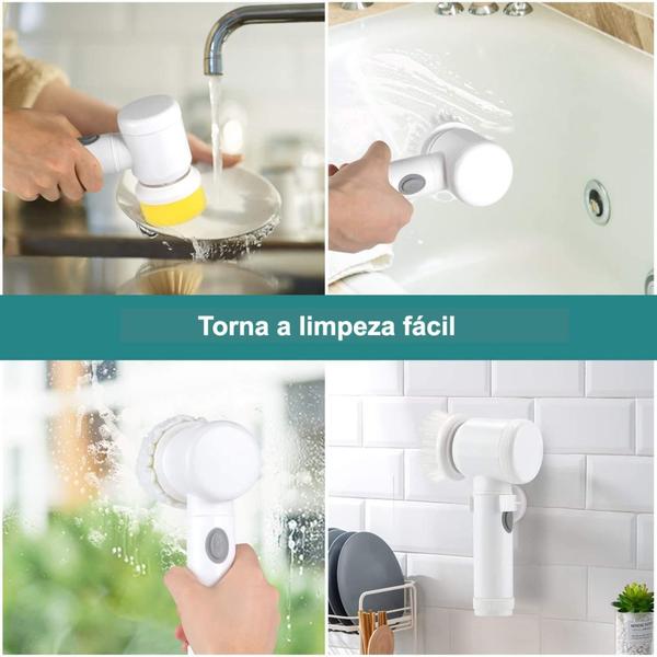 Imagem de Escova De Limpeza Elétrica Com 3 Cabeças USB Recarregável Giratório Mini - Big Variedades