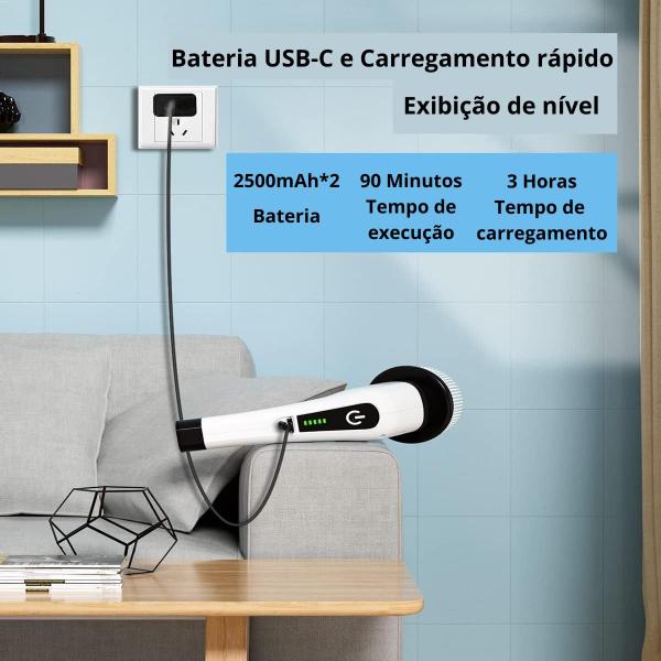 Imagem de Escova de Limpeza Multifuncional USB  Elétrica, Sem Fio e com Alça Extensível para Facilidade