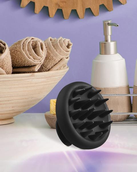 Imagem de Escova de shampoo massageador de couro cabeludo BEAUTLOHAS. Silicone preto