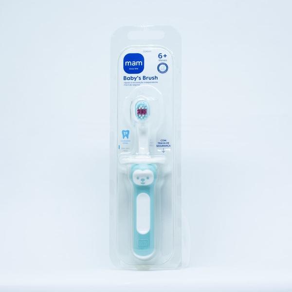 Escova Dental Baby's Brush c/ Trava de Proteção 6m+ Mam Azul Imagem de Escova Dental Baby's Brush c/ Trava de Proteção 6m+ Mam Azul