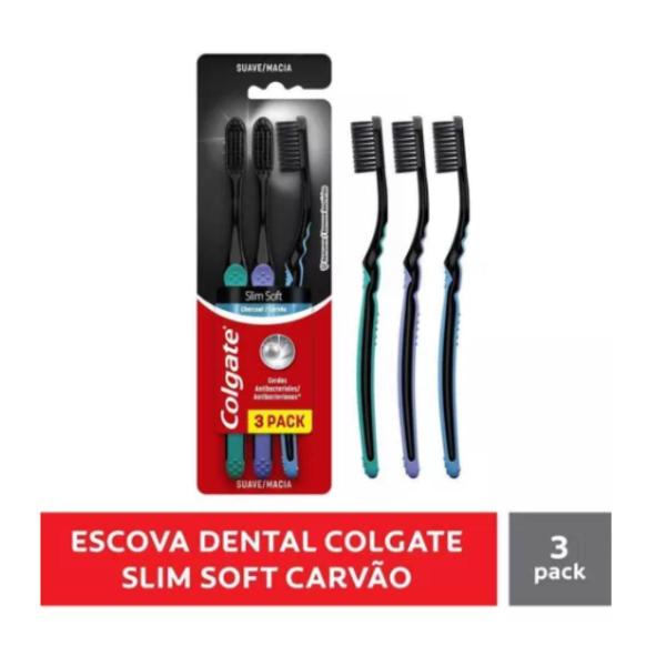 Imagem de Escova Dental Colgate Slim Soft Black Kit Com 3 Unidades