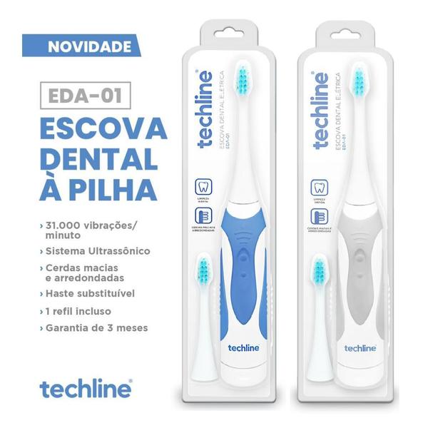 Imagem de Escova Dental Elétrica Cinza Pilhas L - Eda01 - Techline