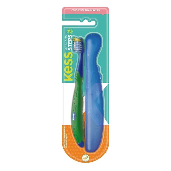 Imagem de Escova Dental Infantil 4 a 7 anos Kit Steps Kess Rosa e Azul