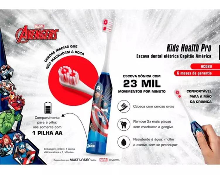 Imagem de Escova Dental Infantil Eletrica C/refil Cabo Marvel Capitão América HC089 Multilaser