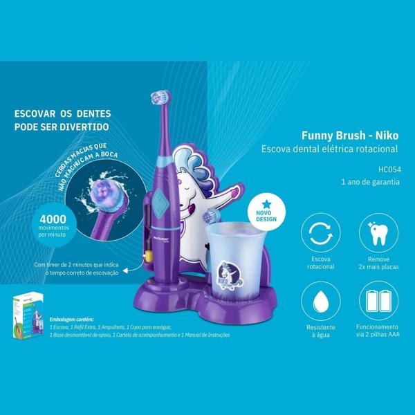 Imagem de Escova Dental Infantil Elétrica Funny Brush Niko O Unicórnio