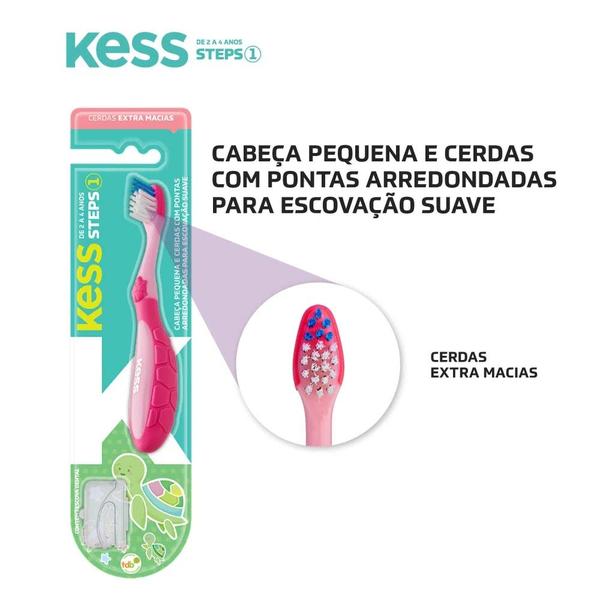 Imagem de Escova Dental Infantil Kess Steps 1 Rosa e Azul