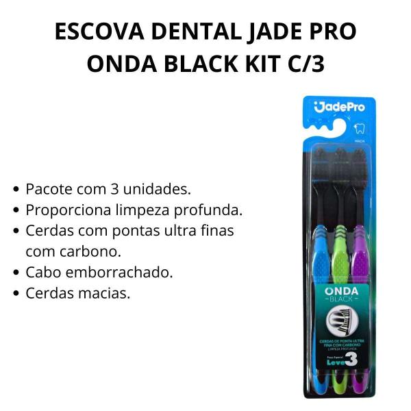 Imagem de Escova Dental Jade Pro Onda Black Kit C/3