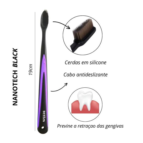 Escova Dental Macia Nanotech Black Cerdas Em Silicone Klin Imagem de Escova Dental Macia Nanotech Black Cerdas Em Silicone Klin