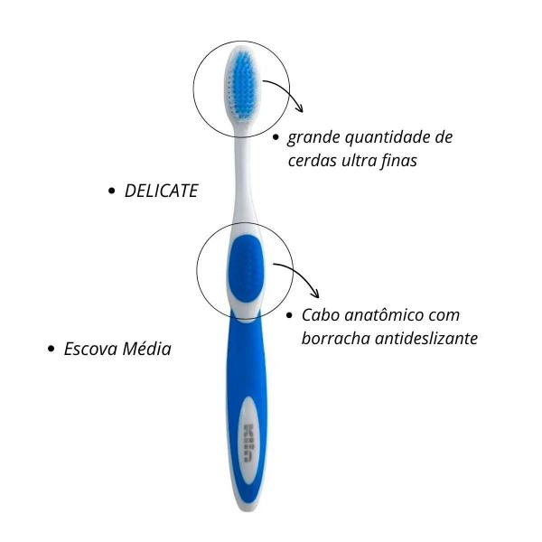 Imagem de Escova Dental Média Cerdas Ultra Finas Macias Delicate Klin