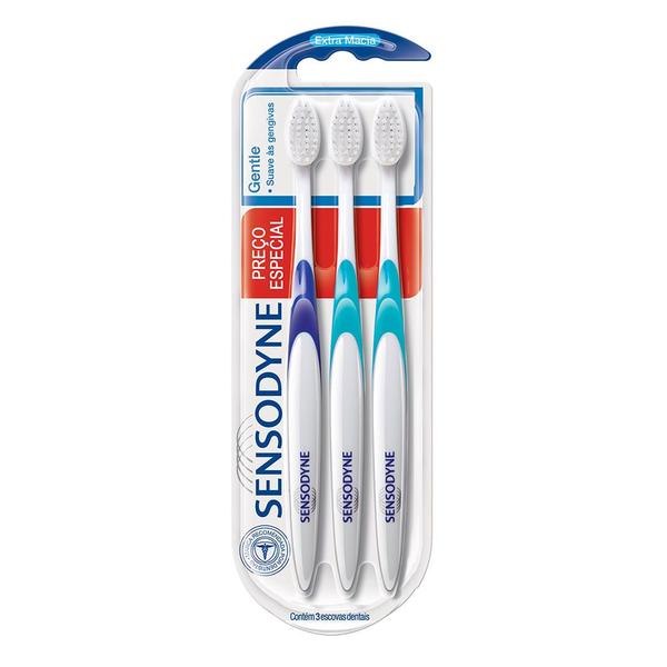 Imagem de Escova Dental Sensodyne Gentle Extra Macia Cores Sortidas 3 Unidades Preço Especial