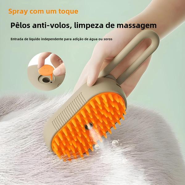 Imagem de Escova Elétrica 3 em 1 para Cães e Gatos - Spray, Massagem e Remoção de Nós