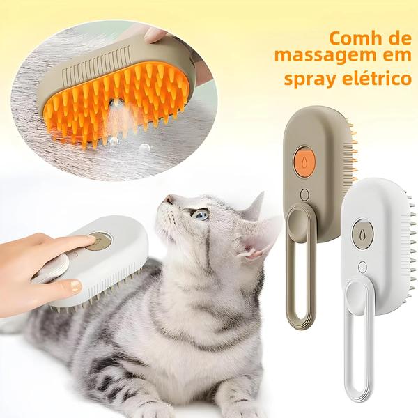 Imagem de Escova Elétrica 3 em 1 para Cães e Gatos - Spray, Massagem e Remoção de Nós