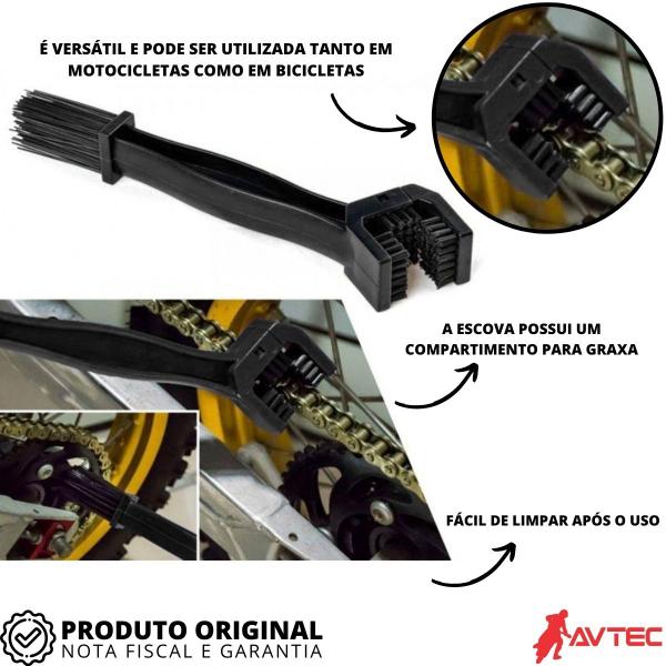 Imagem de Escova Limpa Corrente Transmissão De Moto + Graxa  Avtec