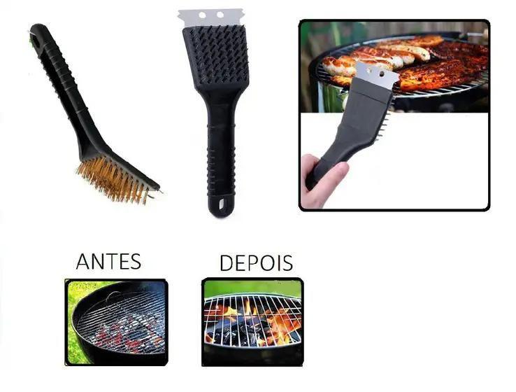 Imagem de Escova Limpeza Churrasqueira Grelha com Espátula Aço Inoxidável Grill