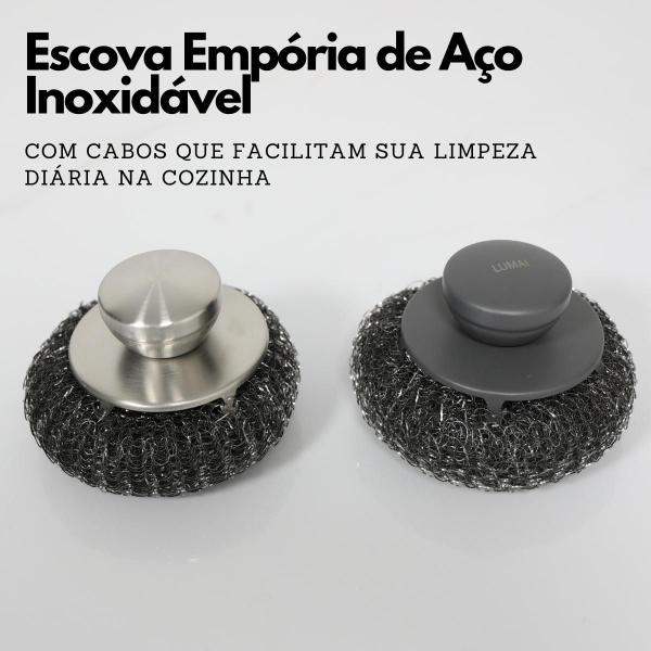 Imagem de Escova para Lavar Louça de Aço Inoxidável com Esponja Bucha de Lã de Aço (semelhante Bombril) Prato Panela Limpeza e Organização de Cozinha LUMAI