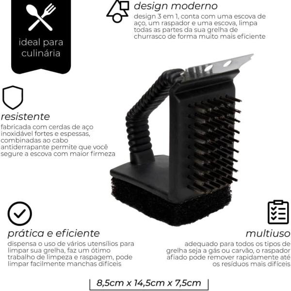 Imagem de Escova para Limpar Grelha com Espátula 3x1 Mimo Style