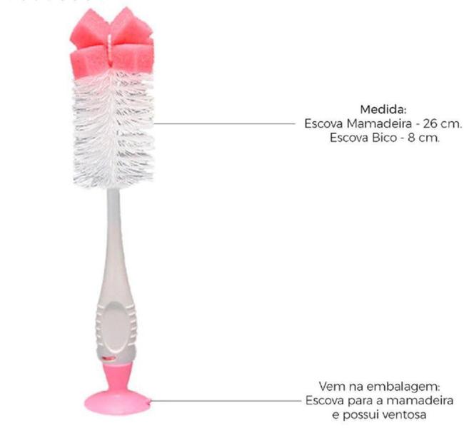 Imagem de Escova para Mamadeira Com Ventosa e Limpa bico 14978- Buba