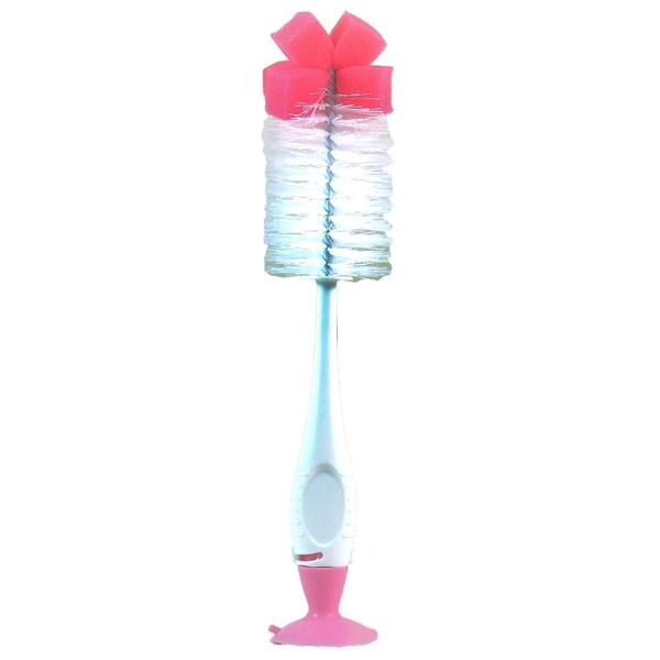 Imagem de Escova Para Mamadeira E Bico Com Ventosa Rosa
