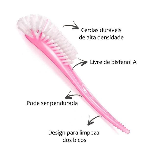 Imagem de Escova para Mamadeira e Bicos Avent Rosa Formato Anatômico