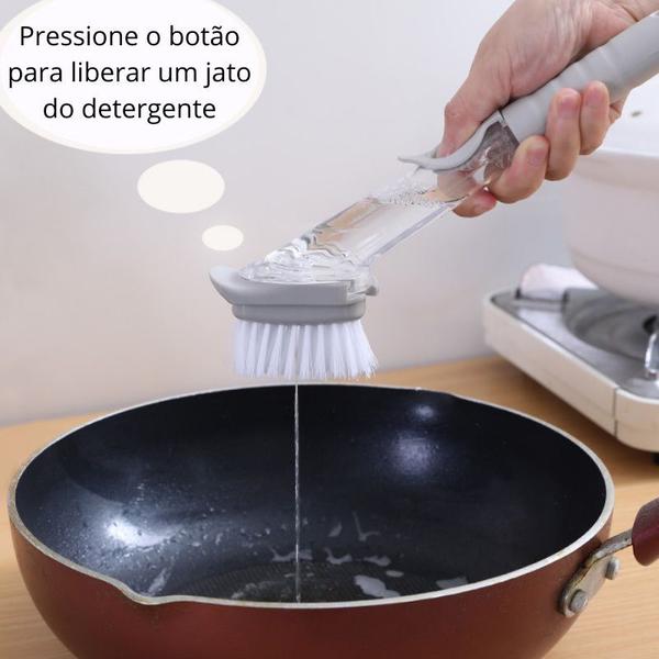 Imagem de Escova Porta Detergente Limpeza 2 em 1 Dispenser Reservatório de Detergente Bucha Lava louça