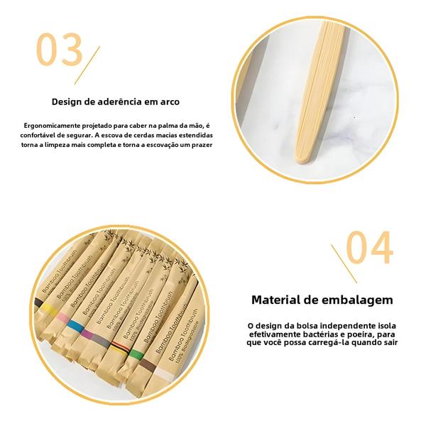 Imagem de Escovas de Dentes de Bambu Macio - 100 Unidades - Eco-Friendly e Reutilizáveis