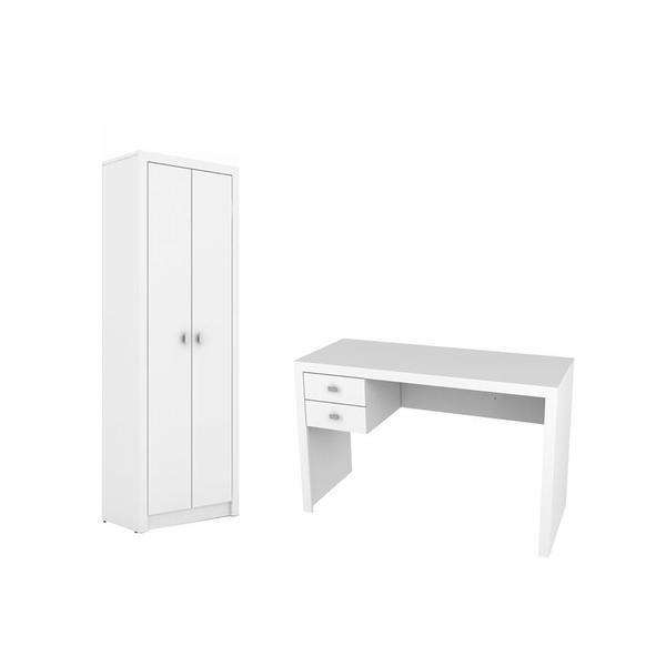 Imagem de Escritório com Mesa para Computador 2 Gavetas Com Armário 2 Portas Branco - FdECOR