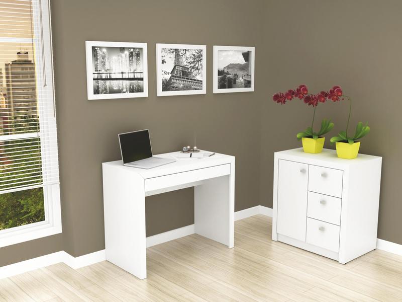 Imagem de Escritório com Mesa para Computador e Balcão Branco - FdECOR