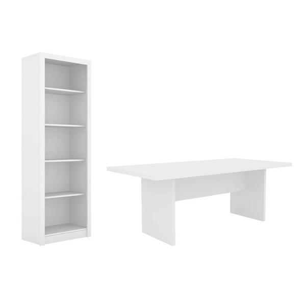 Imagem de Escritório com Mesa para Computador Simples Com Armário Prateleiras Portas Branco - FdECOR