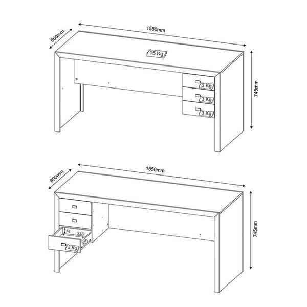 Imagem de Escrivaninha 3 Gavetas 155x74,5x60 cm Branco Tecnomobili