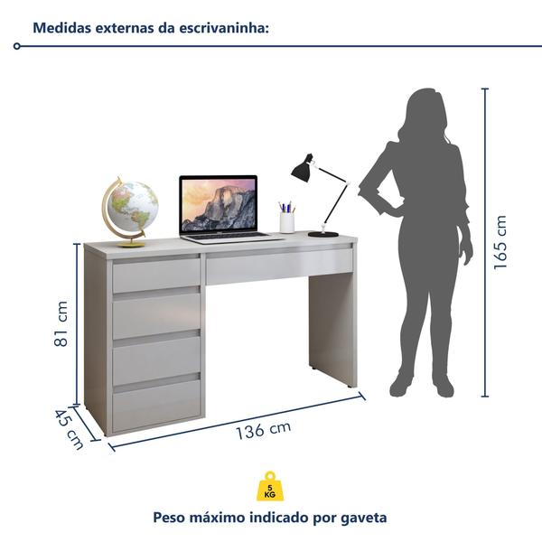 Imagem de Escrivaninha 5 Gavetas 100% MDF Berlim Yescasa