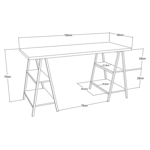 Imagem de Escrivaninha Cavalete 150cm 4 Prateleiras Estilo Industrial Kuadra Compace