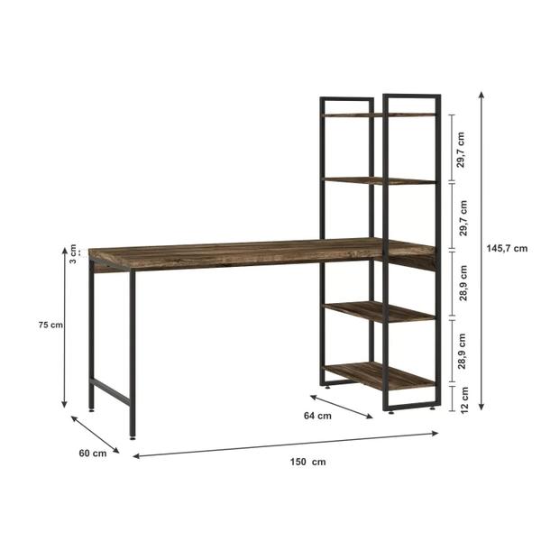 Imagem de Escrivaninha com Estante 4 Prateleiras Estilo Industrial 150cm Active Yescasa