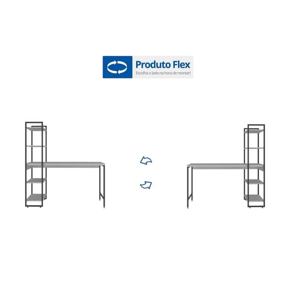 Imagem de Escrivaninha com Estante 4 Prateleiras Estilo Industrial 150cm Active Yescasa