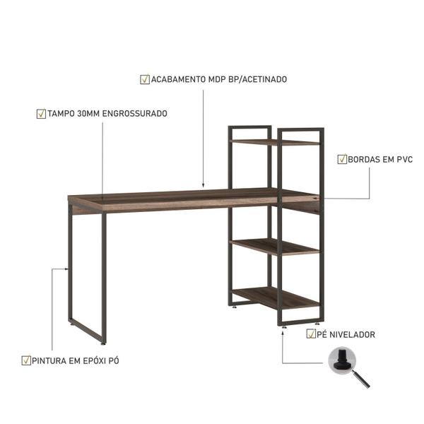 Imagem de Escrivaninha com Estante Alta Estilo Industrial 135cm com 03 Prateleiras Dynamica Yescasa