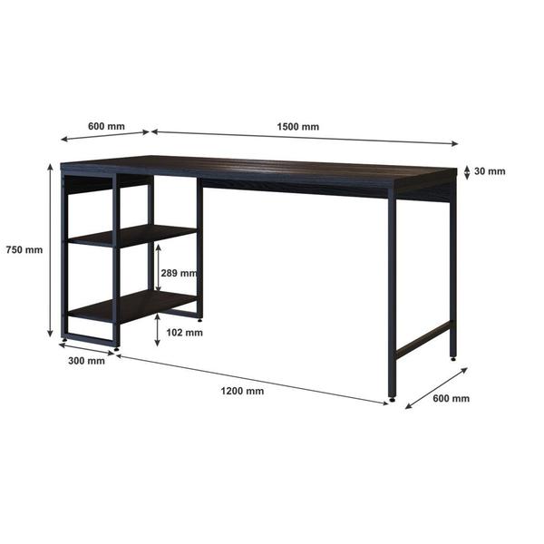 Imagem de Escrivaninha com Estante Baixa 2 Prateleiras Estilo Industrial 150cm Active Yescasa