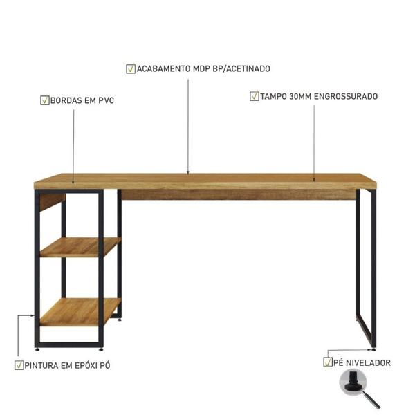 Imagem de Escrivaninha com Estante Baixa Estilo Industrial 150cm com 02 Prateleiras Dynamica