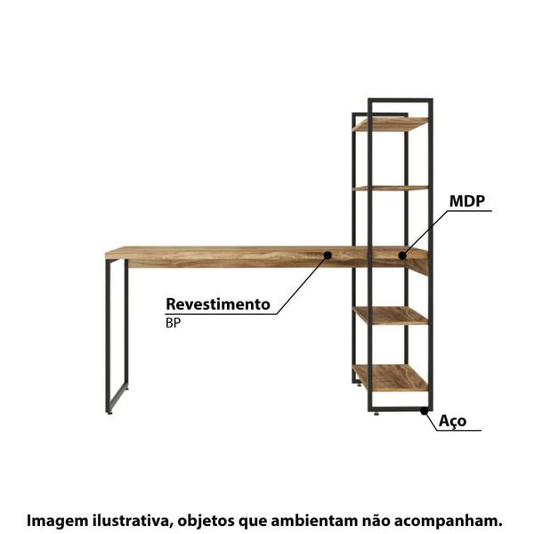 Imagem de Escrivaninha com Estante Industrial com 4 Prateleiras - Carvalho/Preto