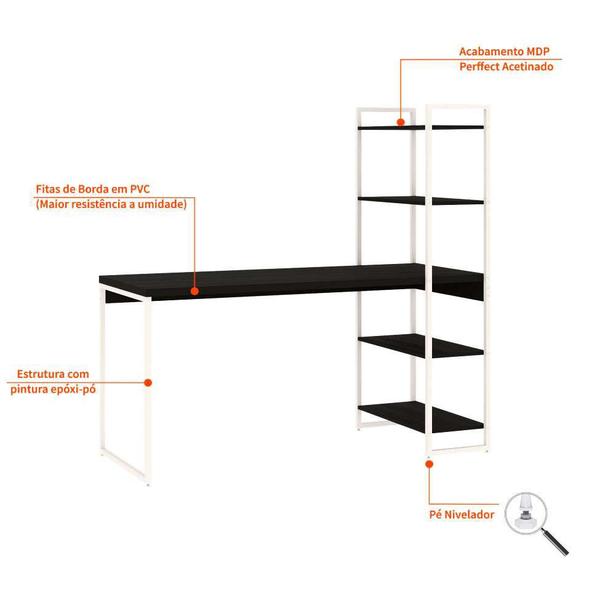 Imagem de Escrivaninha com Estante Studio Preta e Branca 150x147 cm