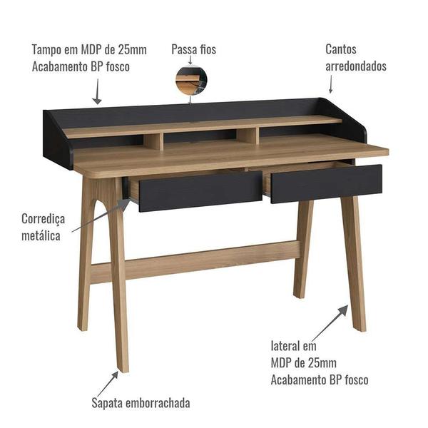 Imagem de Escrivaninha Flexus 2 GV Hanover e Preta 139 cm