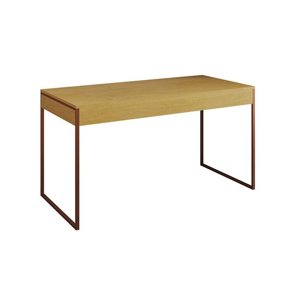 Imagem de Escrivaninha Home Office Estilo Industrial Malta Canela 137x53cm Base Cobre com 1 Poltrona Branca Ea