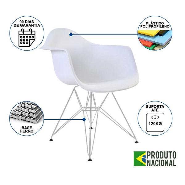 Imagem de Escrivaninha Industrial Office Estudo Malta Preta 137x53cm com 1 Poltrona Branca Eames Eiffel Base F