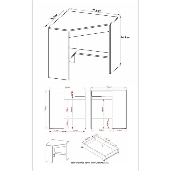 Imagem de Escrivaninha/Mesa Escritório de Canto Multimóveis CR25064 Amendoa