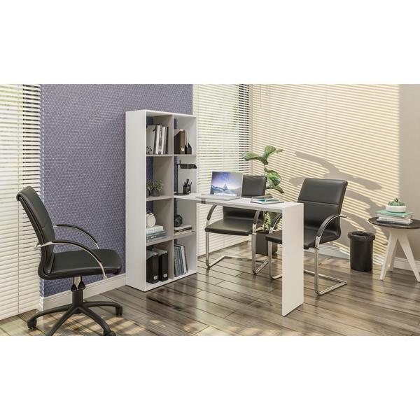 Imagem de Escrivaninha/Mesa Office com Estante Lateral Multimóveis FG2561 Branca/Lacca Fumê
