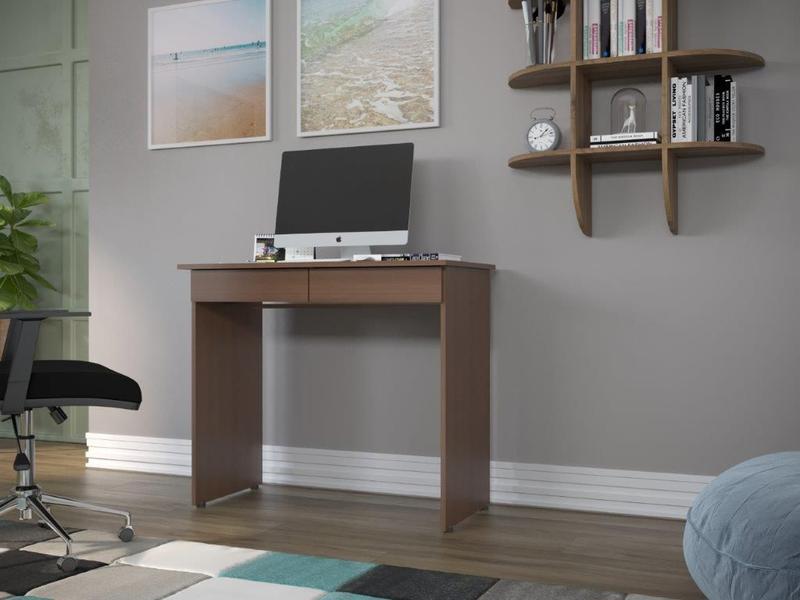 Imagem de Escrivaninha mesa para computador Aparador gamer de 02 gavetas cor Avelã marrom rústica pintura frente e fundo