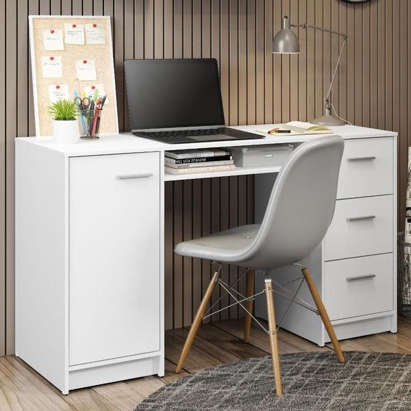 Escrivaninha Mesa para Computador Madesa Alaska 3 Gavetas 1 Porta - Branco Escrivaninha Mesa para Computador Madesa Alaska 3 Gavetas 1 Porta - Branco